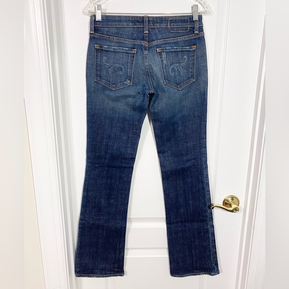 Y2K PAIGE Colorful Stitch Bootcut Low Rise Jeans Back Pocket Design USA MADE 27